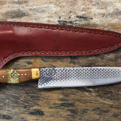 Faca Artesanal de Inox e Cabo de Resina com Folha de Ouro